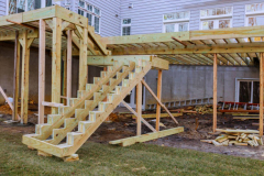 Installing deck patio construction. boards with above ground deck